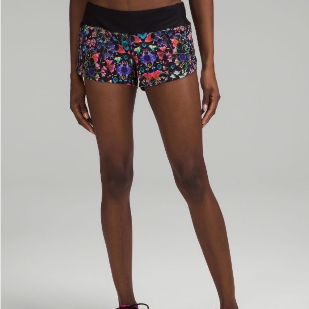 lululemon athletica Black Floral Athletic Speed Up Shorts